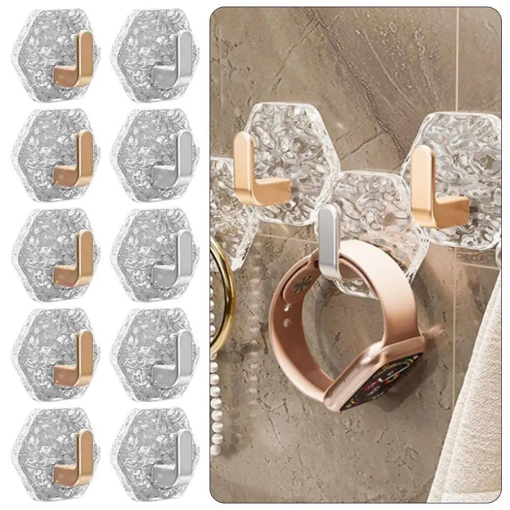 5Pcs Hexagonal Shape Self Adhesive Hooks Heavy Duty Waterproof Wall Hooks Removable Water Ripple Texture Adhesive Hooks