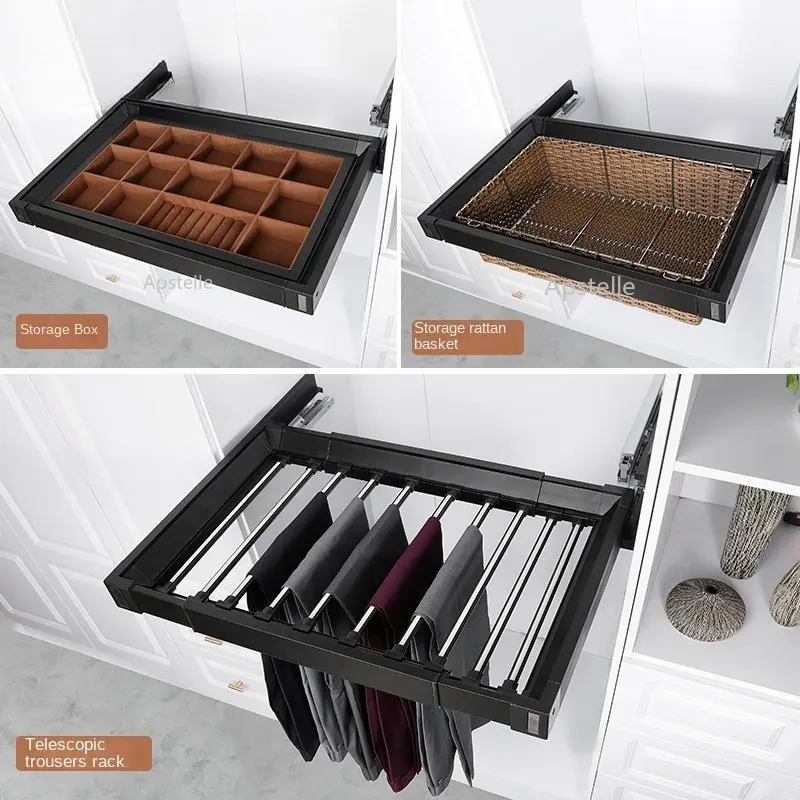 Storage Basket Telescopic Pants Rack Aluminum Alloy Grille Inside The Cabinet Wardrobe Storage Tool Without Punching Baibao Grid