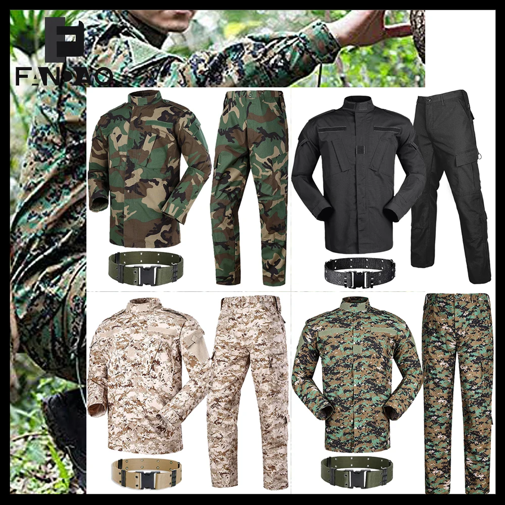 

Tactical Camouflage Uniform Set Men's Airsoft Hunting Combat Suit with Long Sleeved Pants Belt for Outdoor CS Paintball Shooting