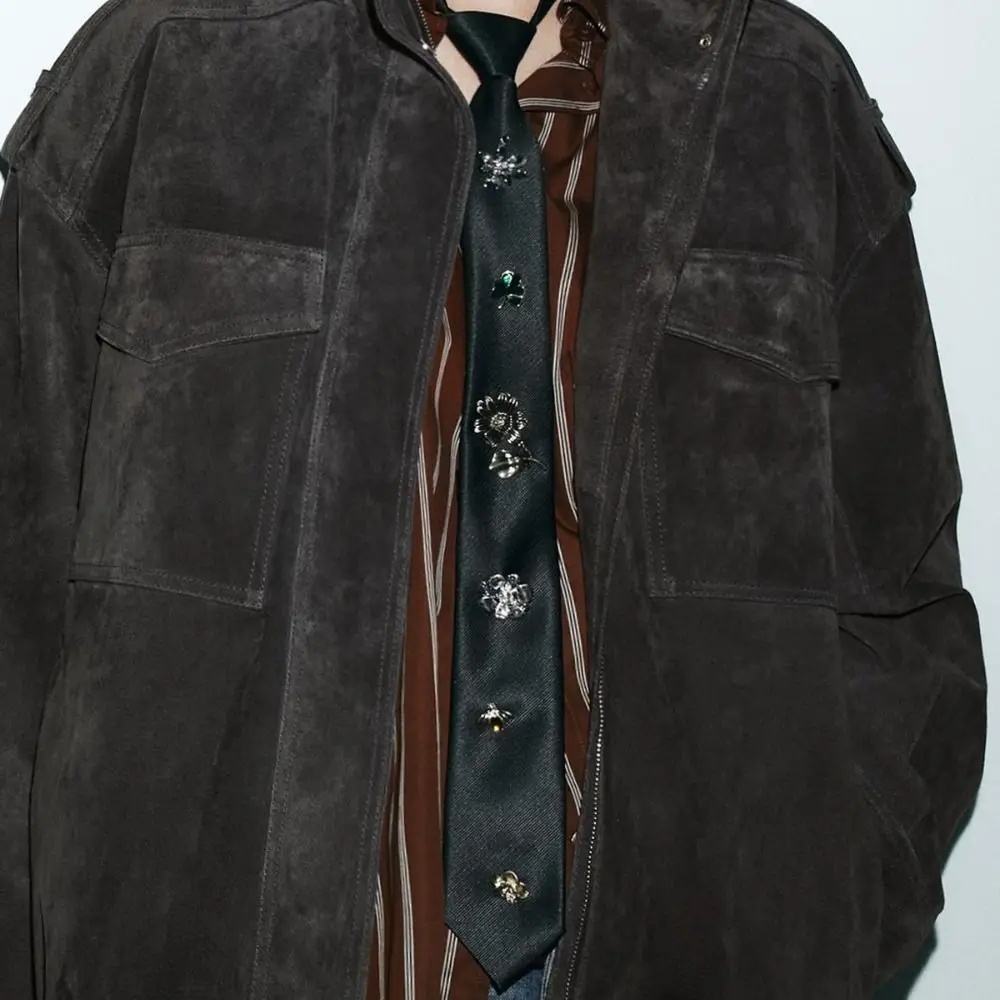 Корейский цветочный галстук с насекомыми, черный галстук со стразами, академический стиль, украшение в стиле Харадзюку, рубашка, галстук JK, униформа, украшение