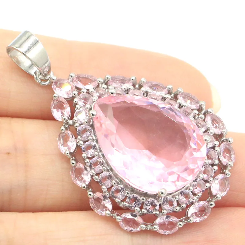Buy 5 Get 1 Free 44x26mm Long Big Heavy 7.8g Pink Kunzite Violet Tanzanite Woman\'s Gift Silver Pendant