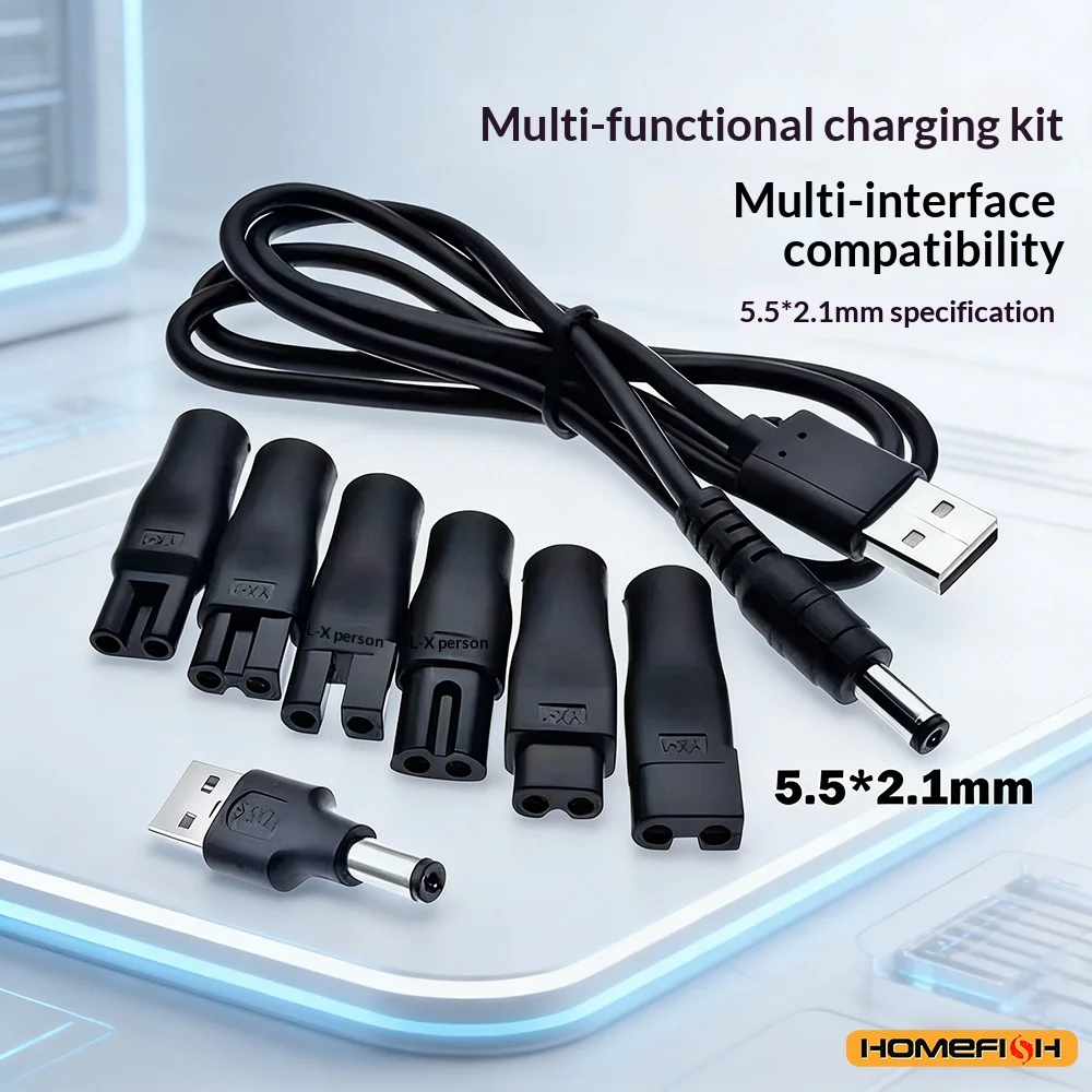 Universal 8-PCS Replacement Charger Kit – 5V USB Adapter & Power Cord for Clippers, Trimmers & Shavers
