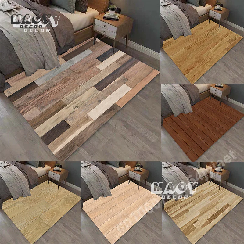 Rectangular Staggered 3d Planks Flannel Carpet Geometric Wood Grain Mats Entrance Non-Slip Floor Rug for Living Room Tapis Salon