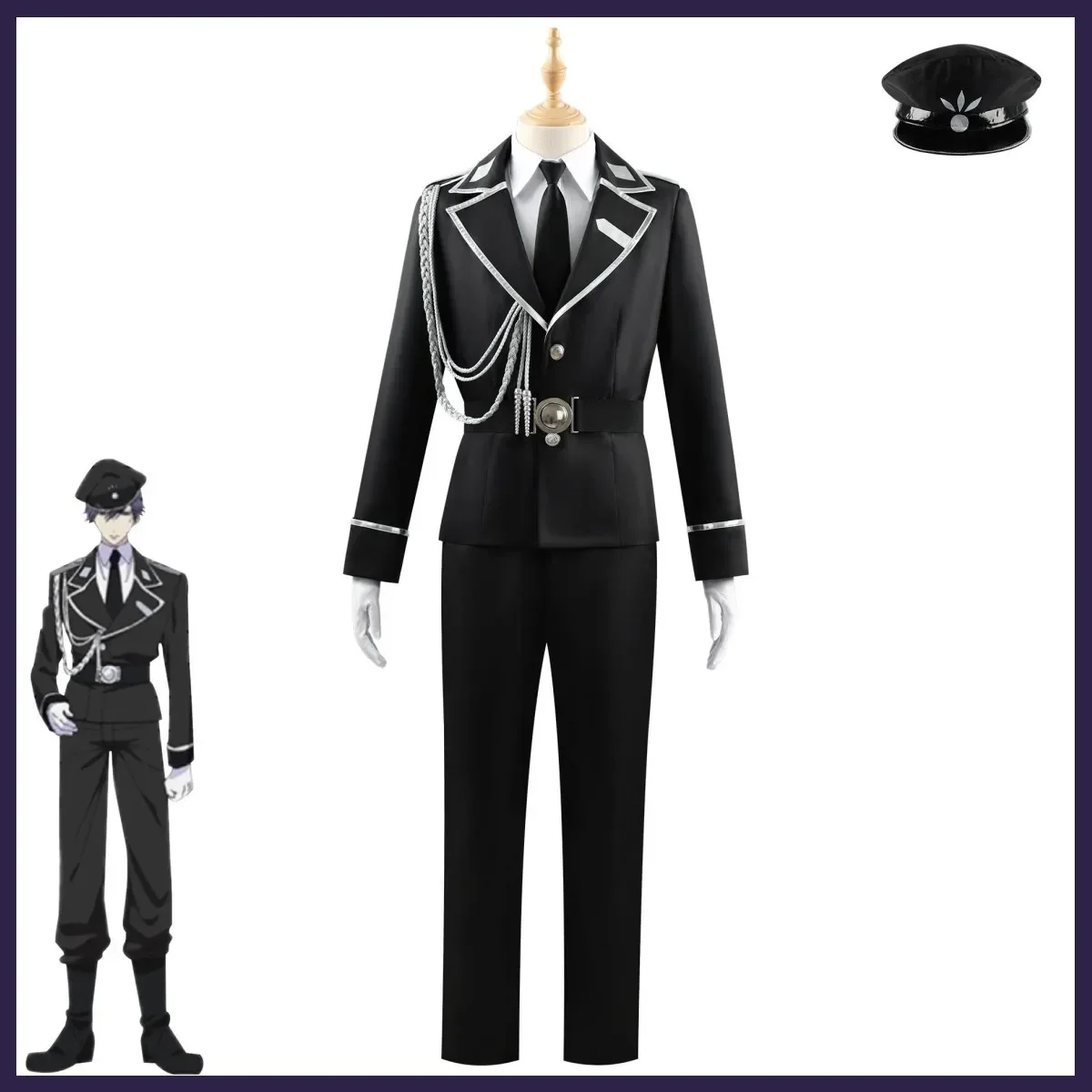 Disfraz de Cosplay de Anime para hombre, traje de Halloween, peluca, uniforme de policía negro, Watashi Wa Kanshu Senyou Pet Aki Myojin