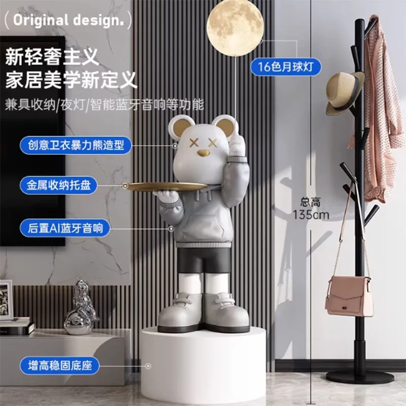 Violent Bear floor stand sculpture ornaments with Moon Nightling Snack Storage Tray Living Room Decor Cartoon Statue Figurine