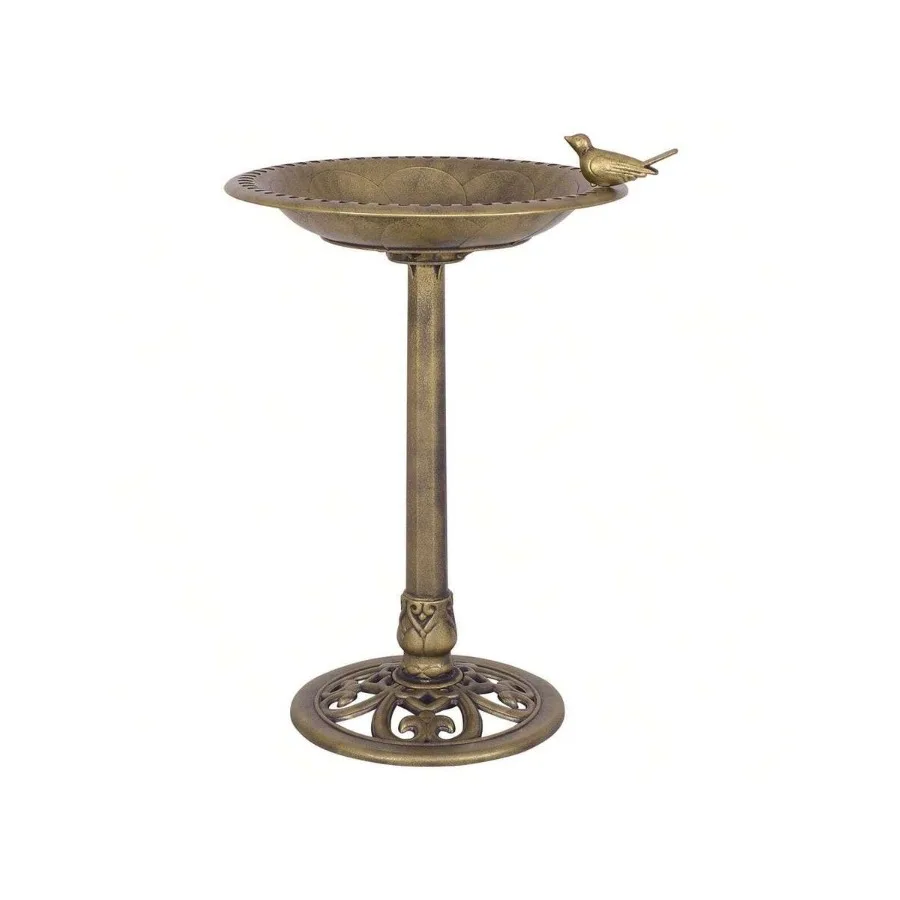 【New style】Antique Gold Freestanding Pedestal Bird Bath Feeder Outdoor Garden Yard Decor