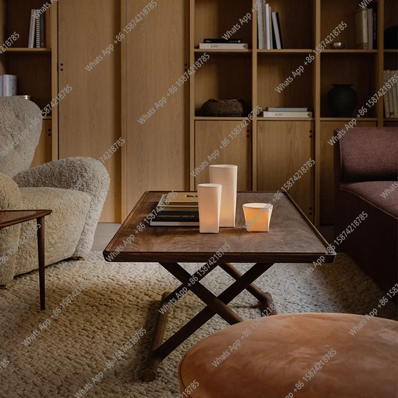 

J North American Black Walnut Folding Square Coffee Table Low Table All Solid Wood Nordic Tea Table Red Oak Log Living Room Furn