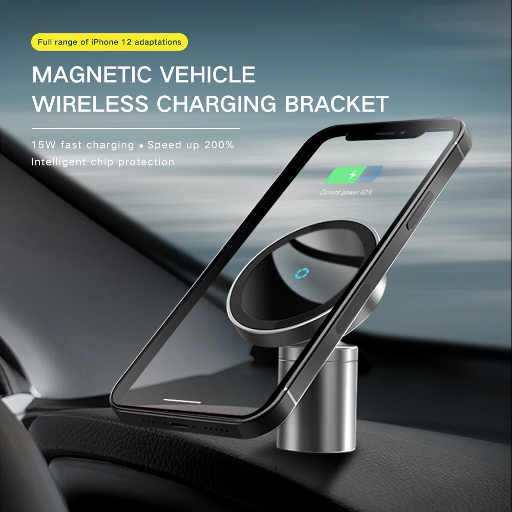 15W Magnetic Car Phone Holder Wireless Charger for iPhone 14 13 12 11 Pro Fast Charge Dashboard/Air Vent GPS Mobile Phone Mount