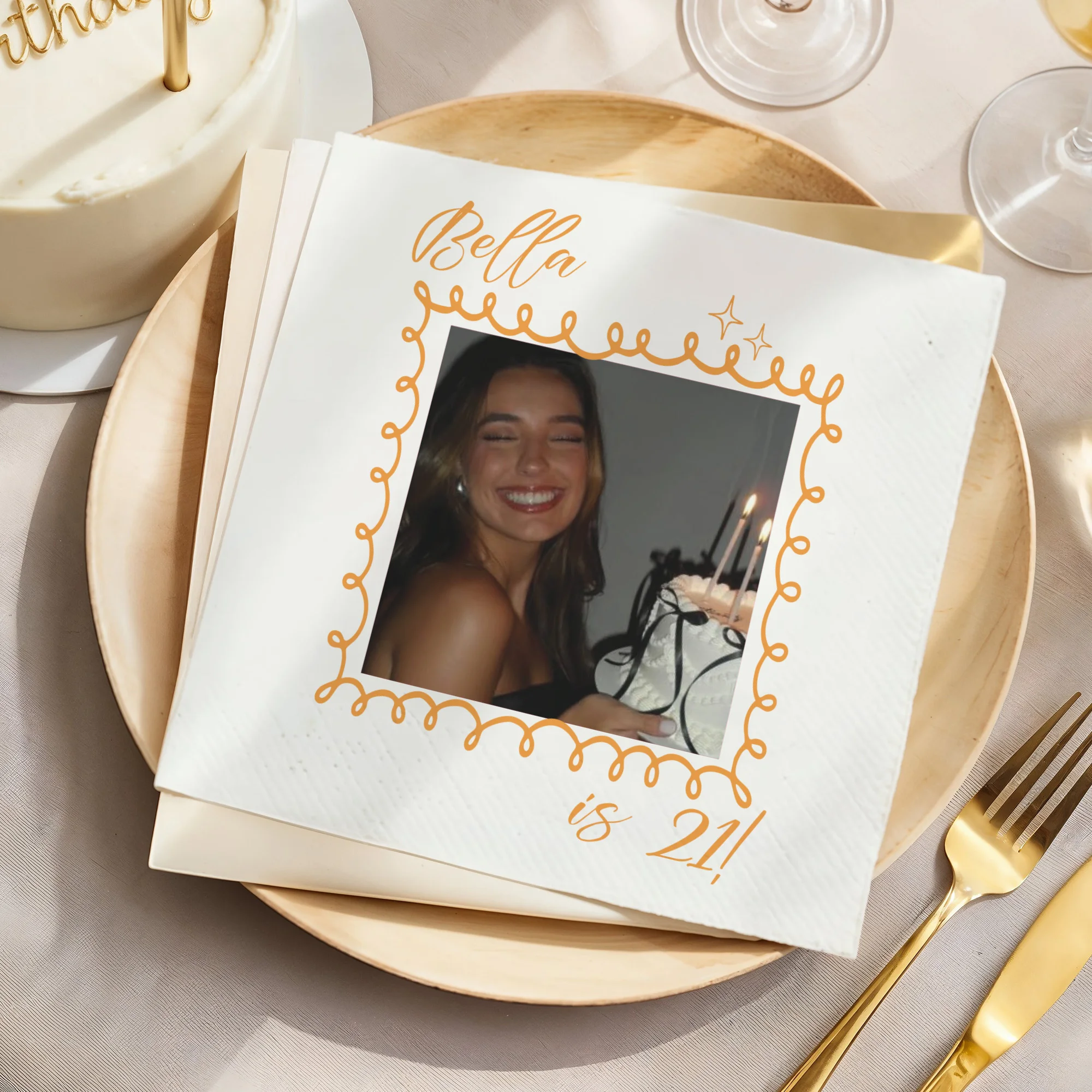 Personalisierte Servietten, 3-lagige, individuell gestaltbare Cocktail-Servietten, Foto-Servietten, Einweg-Papierservietten für Geburtstags- und Jubiläumsfeiern, zur Dekoration. – Detail 5