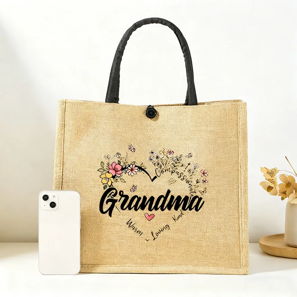 Polarshe Customizable Linen Tote Bag Personalized Text Pattern Print Handbag for Women Multi Scene Use Wedding Beach Work Travel