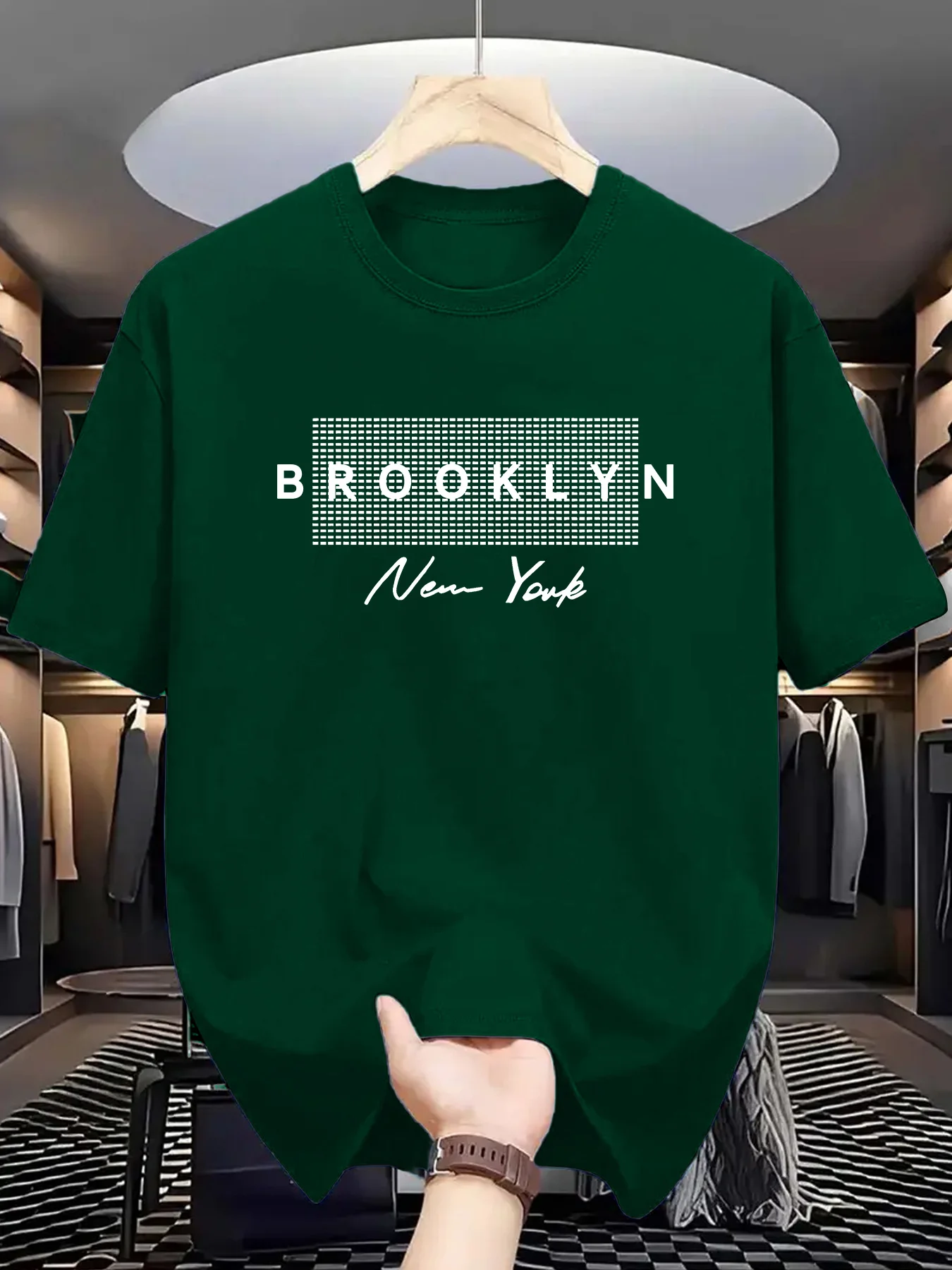 1238-Point Box New York Printed Men'S T-Shirt Is Comfortable And Elastic, Suitable for Outdoor Activities in Summer. Street Style Elastic Round Neck T-Shirt As a Gift in Summer. T-Shirt for Men'S Outdoor Clothing in Summer Is Black Wine Red