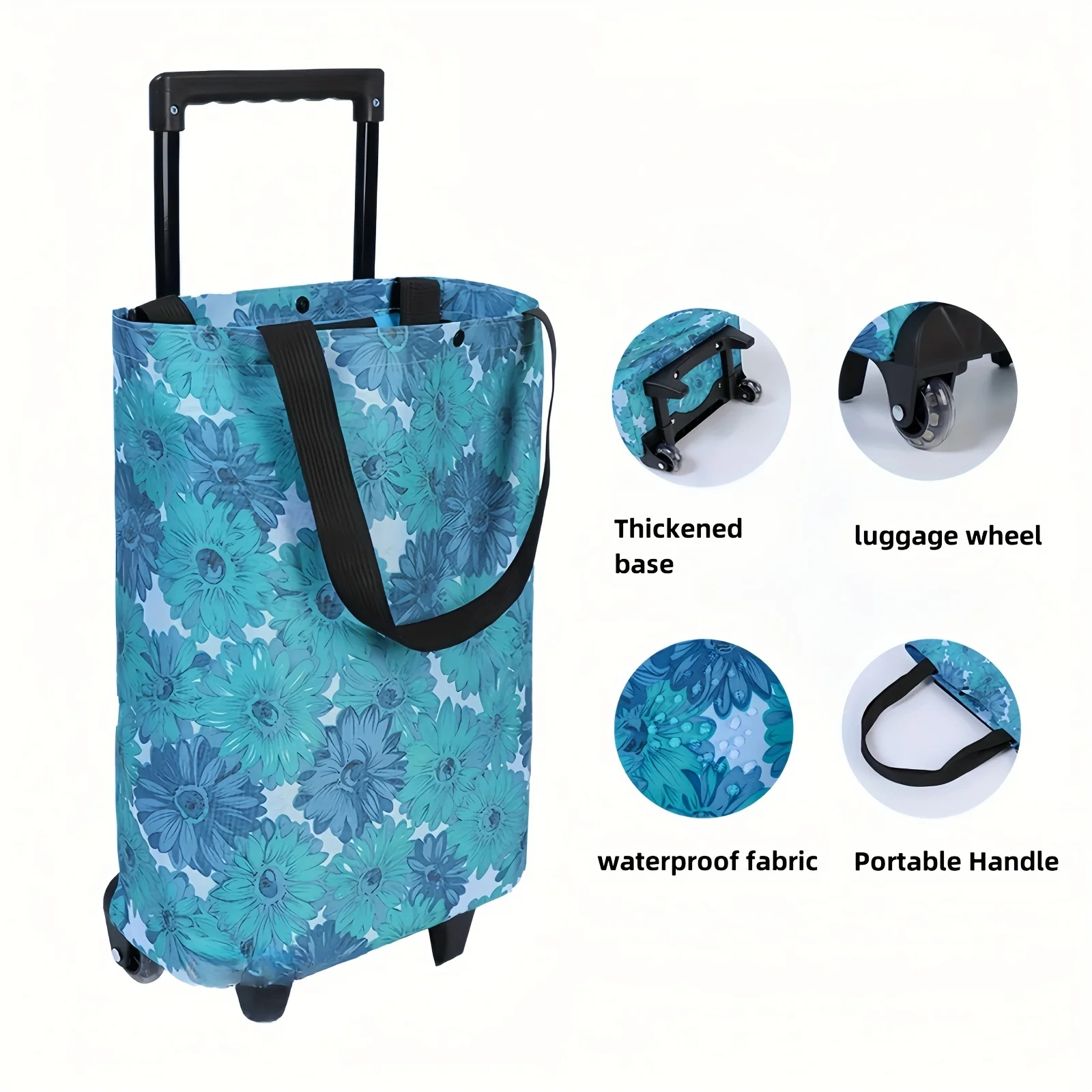 1 PC Patterned Portable Shopping Cart, Small Trolley, Foldable Tote Bag, Laundry Basket with Wheels, Laundry Hamper