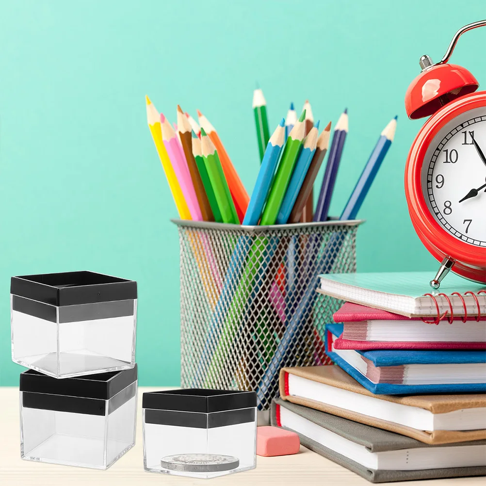 

6Pcs Specimen Storage Box Transparent Square Display Case Mineral Collection Desktop Organizer Clear Plastic Specimen Container