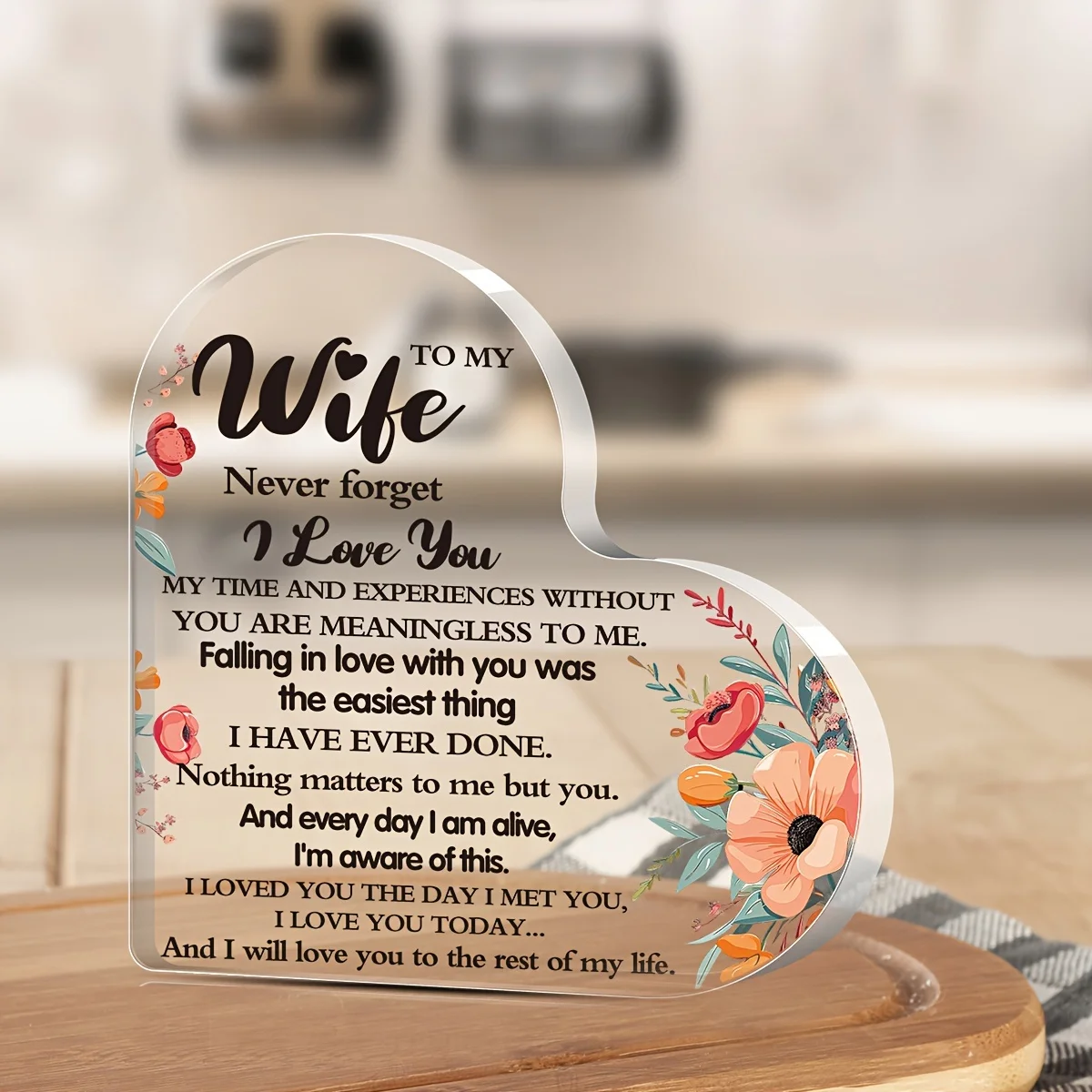 CIFBUY Acrylic Wall Art Heart Shaped 2D Flat Keepsake Floral Cutout Desktop Decor Romantic Gift For Wife Home Decoration