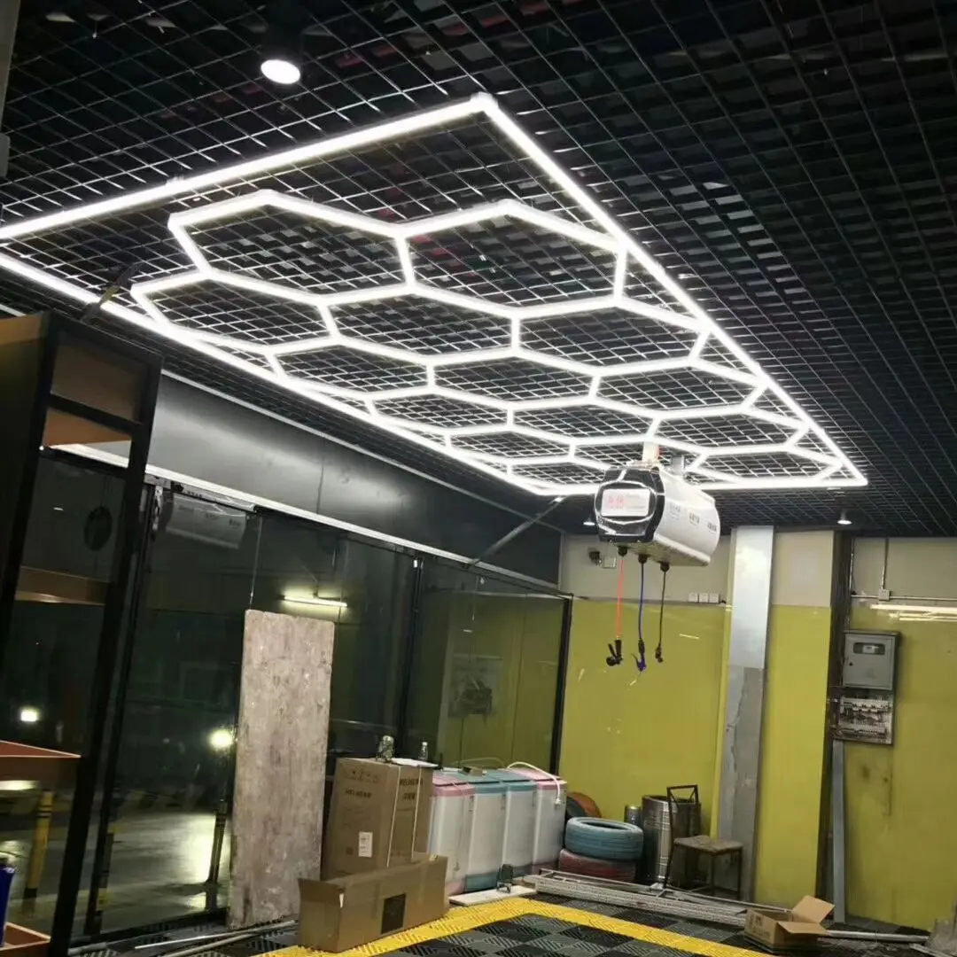 Luz LED hexagonal para garaje, iluminación ambiental de nido de abeja para coche, taller, tinte para detalles de techo, 3,6x6M