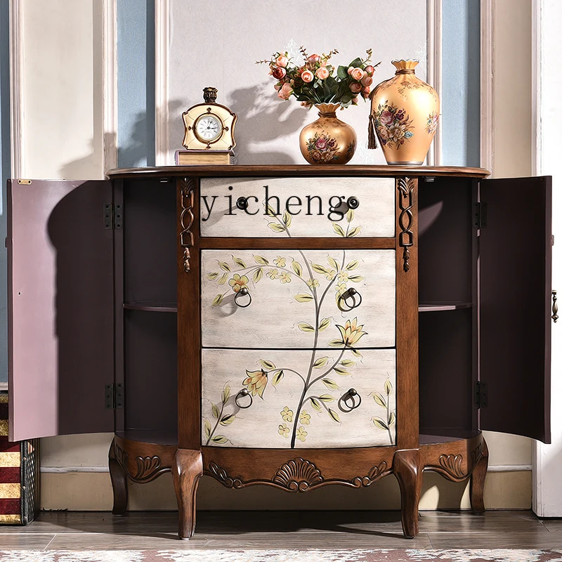 

TQH Hand-Painted Door Solid Wood Semicircle Entrance Cabinet Partition Living Room Modern Minimalist Hallway Cabinet