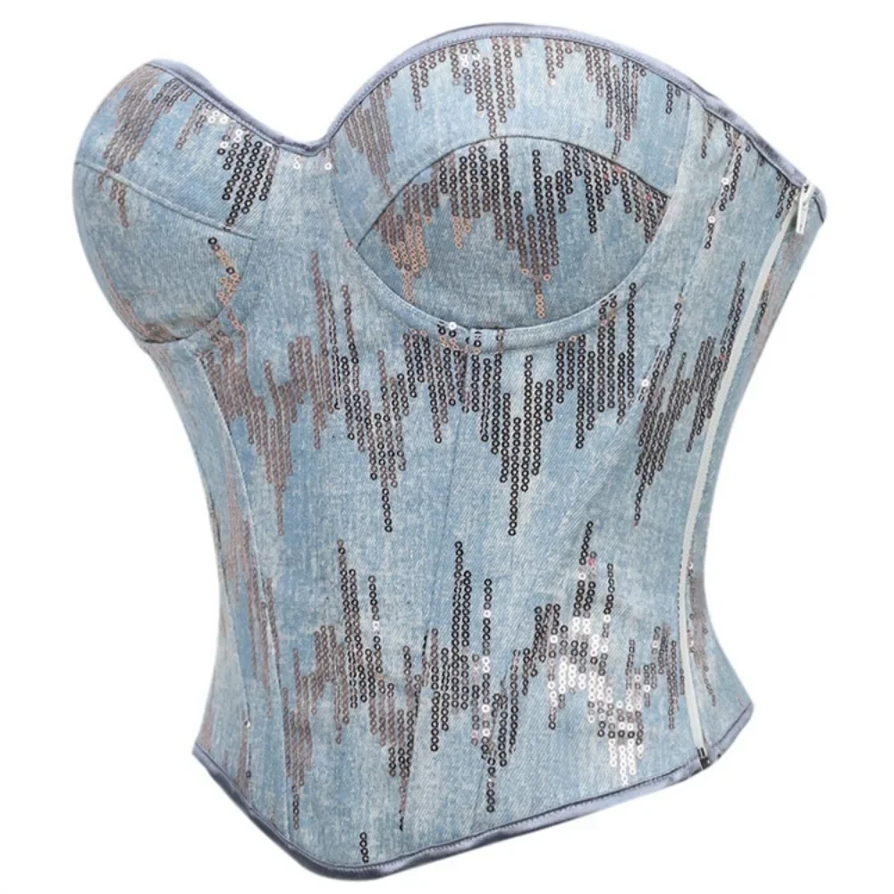 Corset Shaper Blue Vintage Palace Boned Bustier Strapless Outerwear Shaping Tank Top Sexy Lingerie Pornos Body Vrouw Steampunk