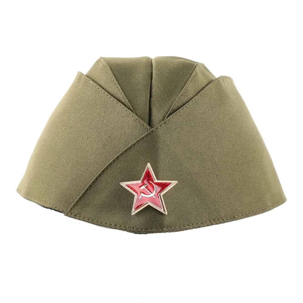 Vintage Red Star Badge Soviet Style Garrison Cap Green Stage Performances Russian Cap Cosplay Costume Hat For Man Women Unisex