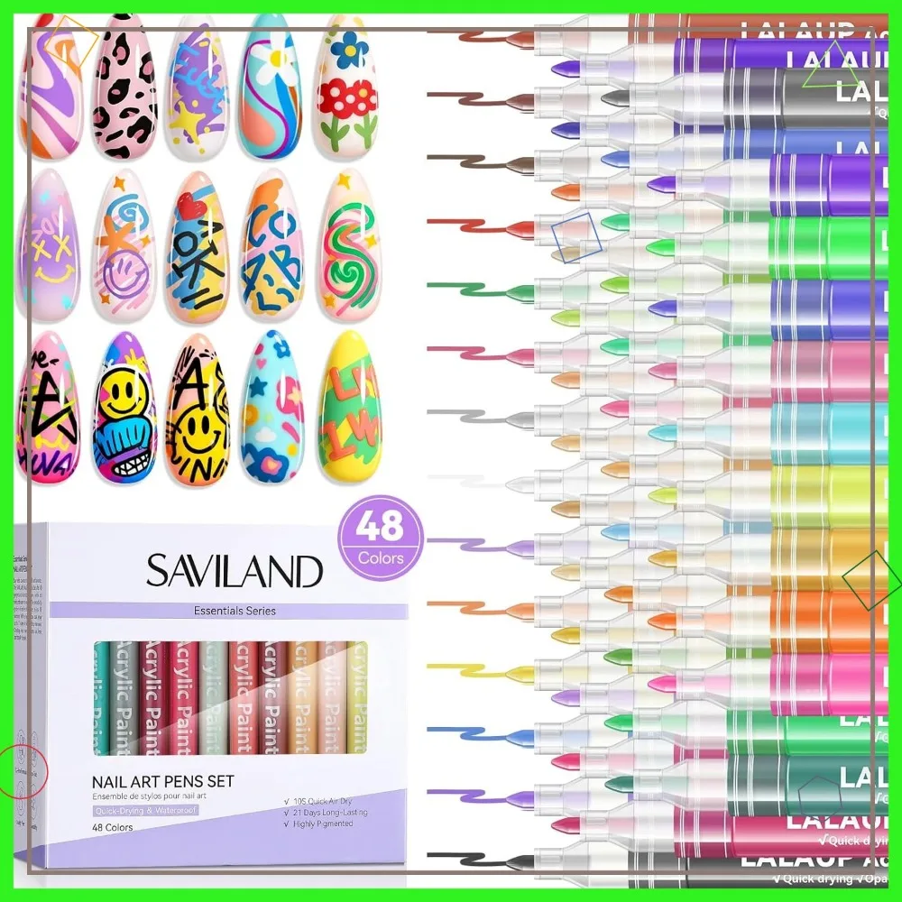 

Набор 48-цветных быстросохнущих ручек для дизайна ногтей: 3D акриловые маркеры с кистью-лайнером и инструментами для нанесения точек для маникюра своими руками