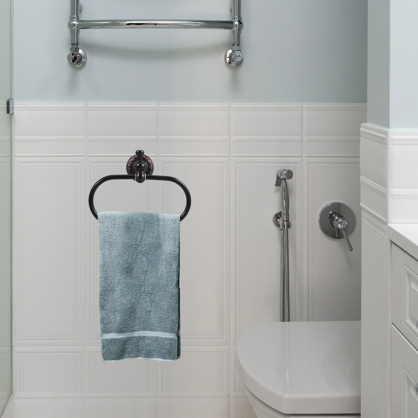 

Copper Towel Ring Black Oval Modern Wall Mounted Bathroom Shelf Simple Elegant Design Abrasion Proof Towel Ring