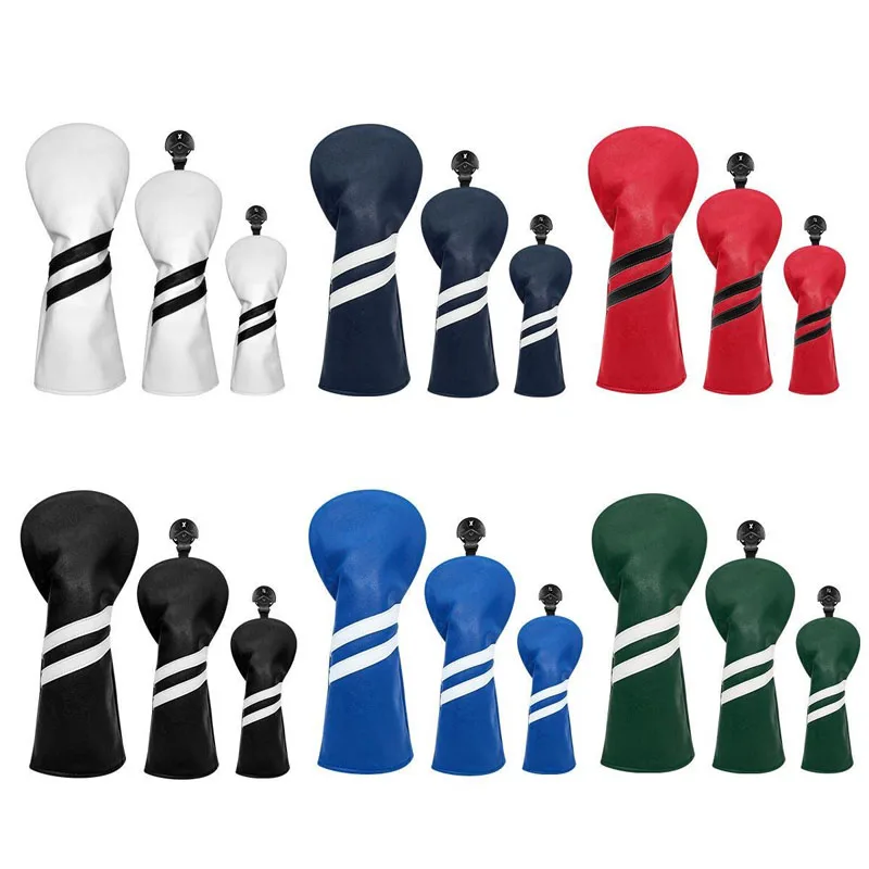 

Simple Stripes Golf club cover Headcovers For Driver Fairway Woods Hybrid Waterproof PU Leather Soft Protector Durable Covers