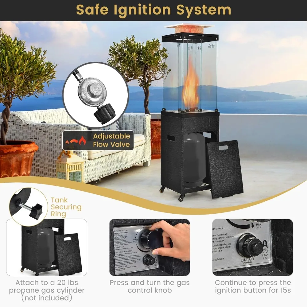 41,000 BTU Outdoor Heater, Propane Patio Heater, Outside Space Heater with Protective Cover, Wheels & Adjustable Feet