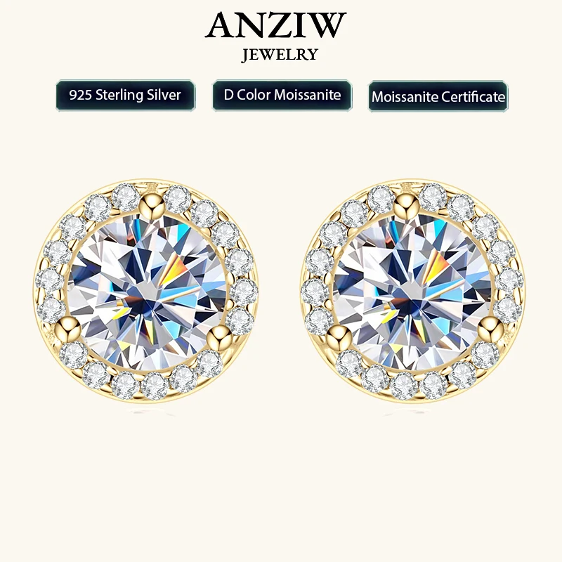 

Classic 2CT 1CT 0.5CT D Moissanite Round Stud Earrings for Women Men 925 Silver 3 Claw Sparking Lab Diamond Certified Fine Jewel