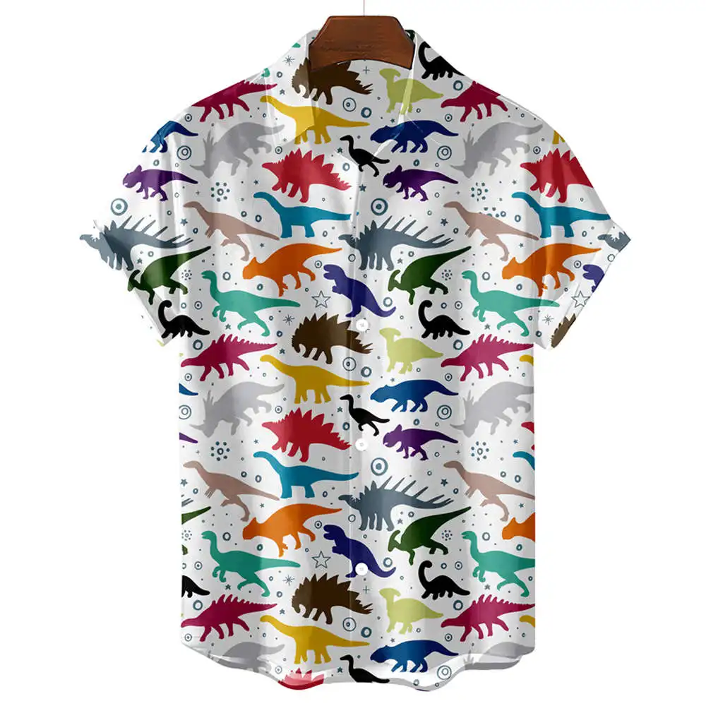 

Dinosaur Printed ort Sve irt Button-Up Collar Dinosaur Print Cotton Youth Summer Casual Loose Fit Breathable irt
