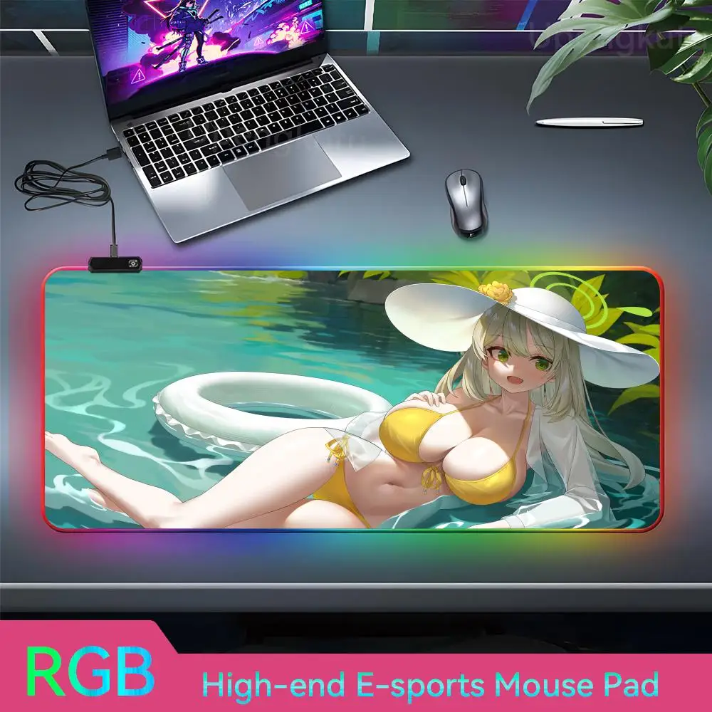 

Bikini Mouse Mouse Gamer Custom Desk Mat Desktop Setup Pad RGB Rubber Mouse Pad LED Lamp Anime Desk Mat
