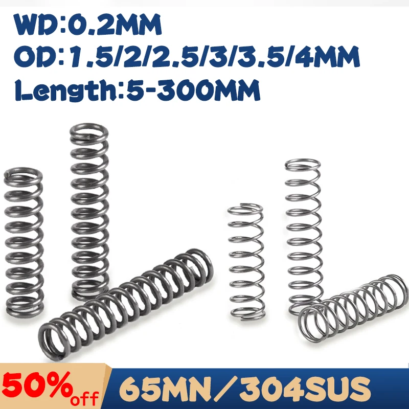 

0.2mm Micro Compression Spring - 304 stainless steel/65MN Spring Steel OD:1.5/2/2.5/3/3.5/4mm Length: 5-300mm instrument springs