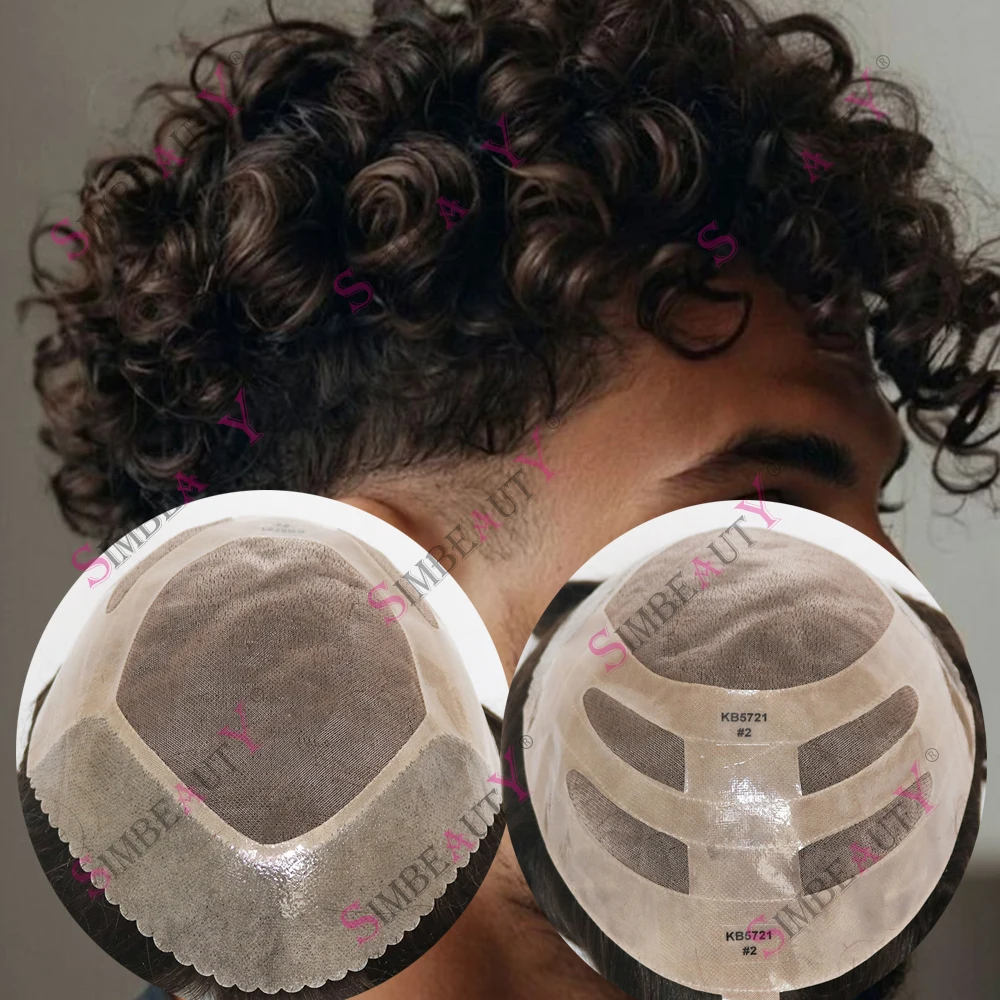 

Мужской парик из натуральных человеческих волос, 20 мм, кудрявый, на тонкой монобазе, прочный, с NPU-покрытием, серый, система замещения волос с естественной линией роста волос