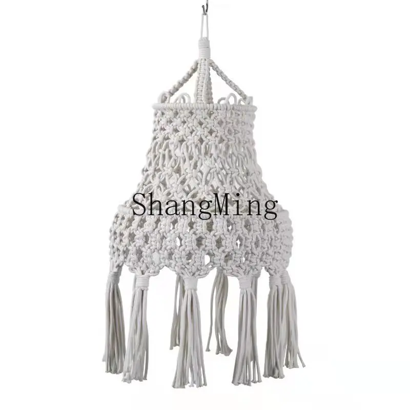 

PYH modern simple fashion light luxury woven lampshade long fringe retro decorative light frame bedroom cotton