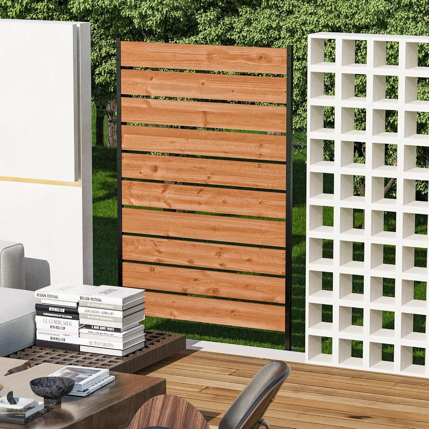 Modern Shade 5x3 Privacy Fence Panels, Cedar Wood Privacy Screen for Patio, Customized