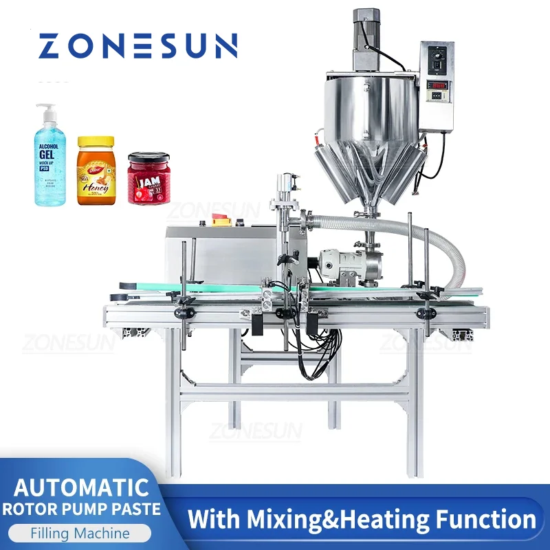 ZONESUN Automatic Butter Honey Chocolate Rotor Pump 5000ml Filling Machine With Mixer Heater