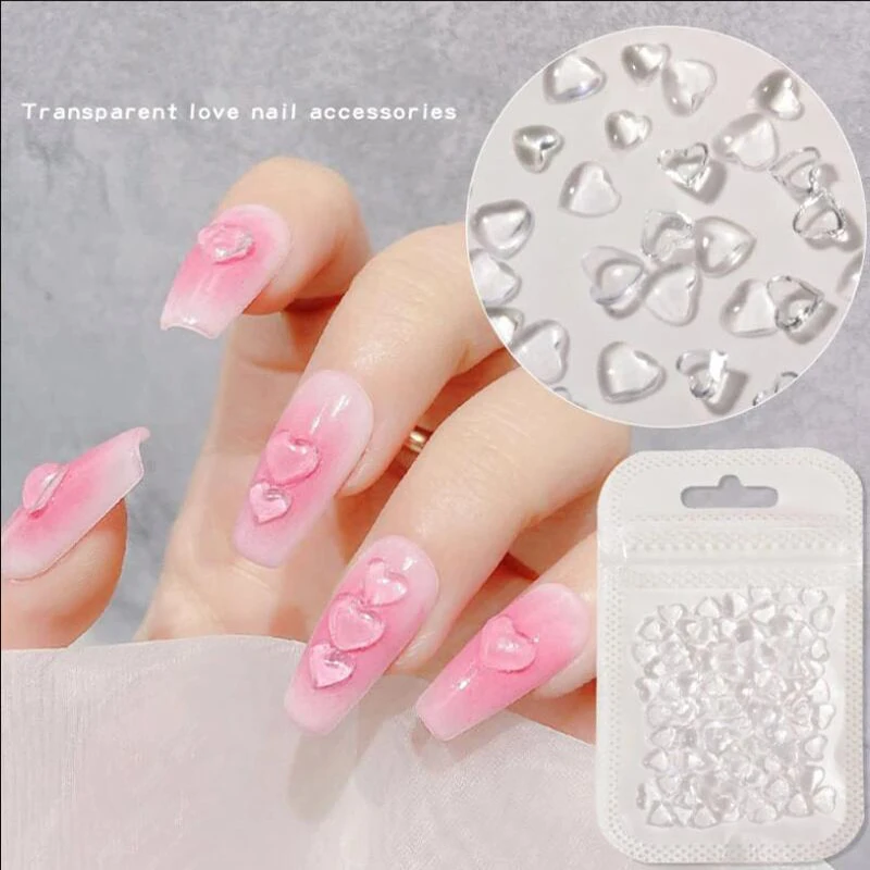 100Pcs Transparent Resin Heart Nail Art Decorations 3D Mini Peach Heart Nail Charms Accessories for Making DIY Manicure Supplies