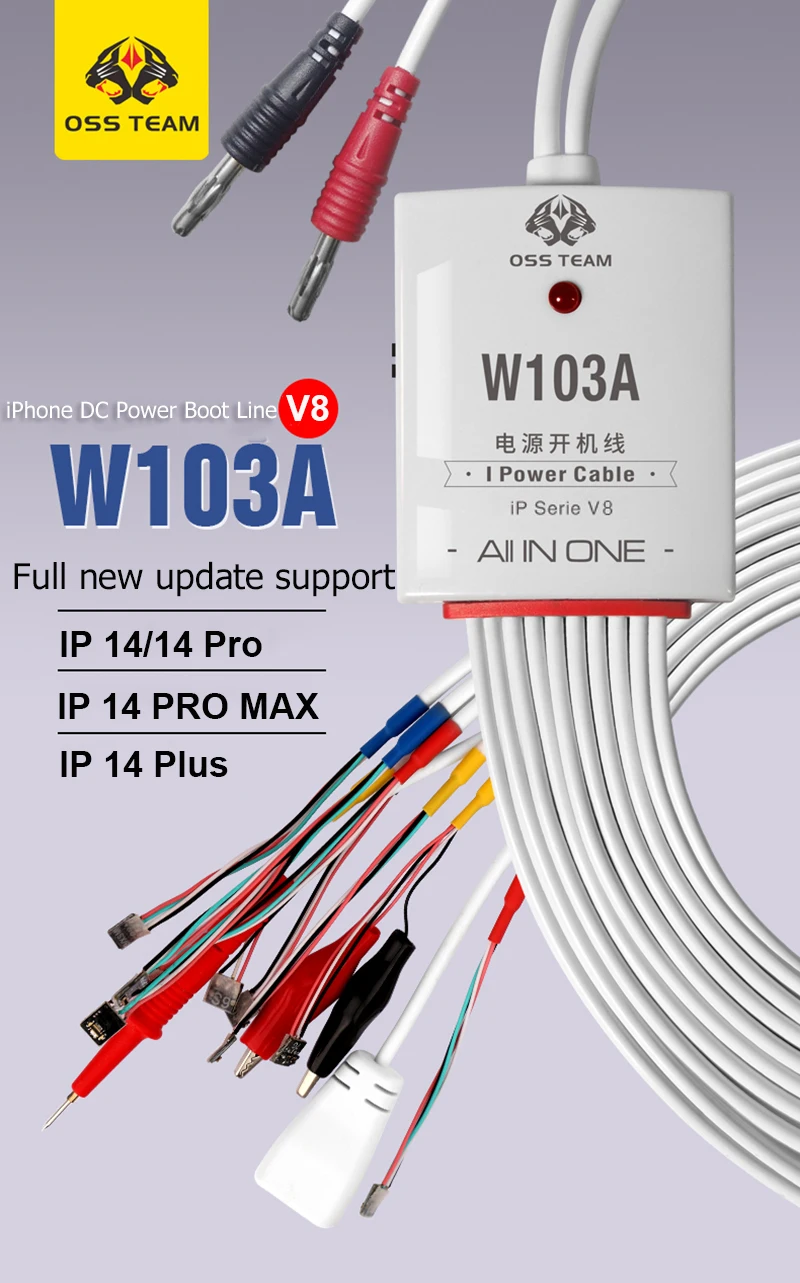 OSS W103A تيار مستمر اختبار امدادات الطاقة كابل ، V8 ، V7 ، V6 ، آيفون 6-14 برو ماكس ، سامسونج ، هواوي ، Xiaoxmi ، هاتف أندرويد ، خط التمهيد السلطة