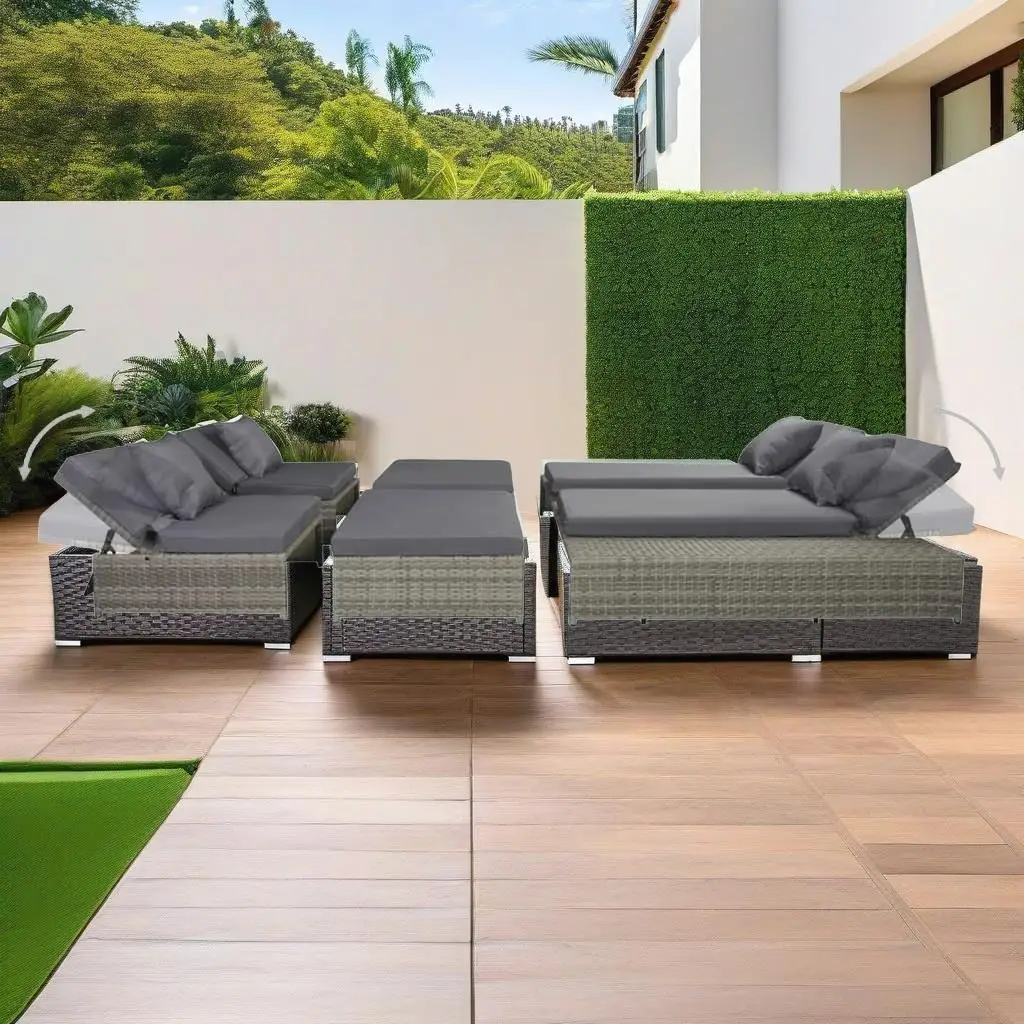 

15-Piece Gray Poly Rattan Patio Lounge Set - Stylish Outdoor Furniture for Garden or Balcony