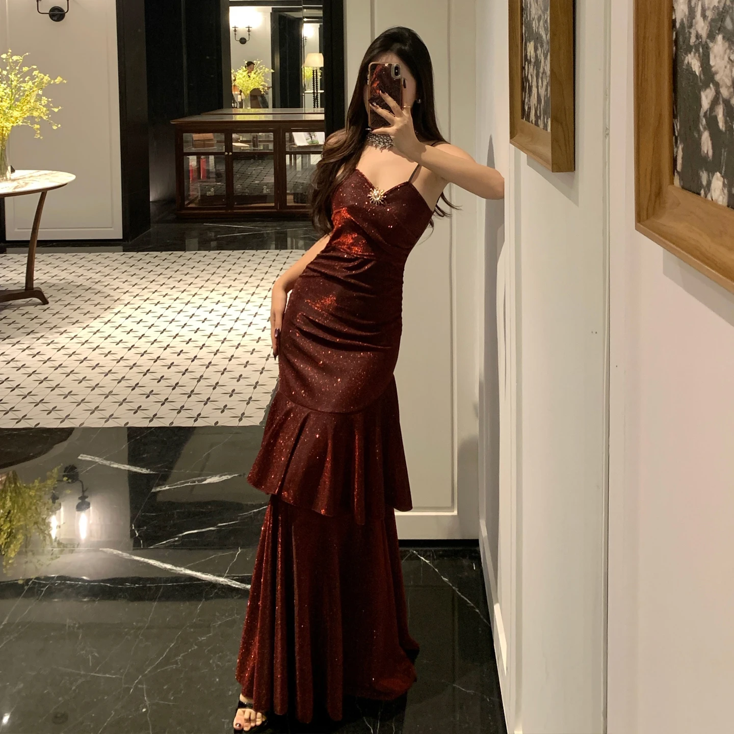 

Sexy Red Sakura Princ Dr Bodycon Fi Tail Gown mid Waist No Sve mid Long KTV Par Dr for Women 8-25 Years Old