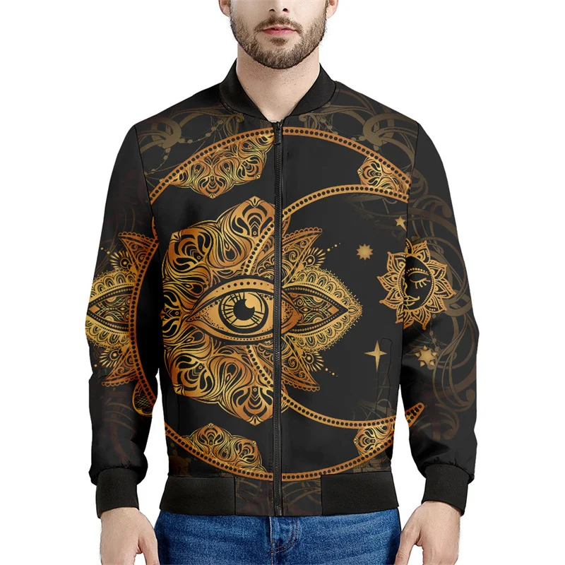 Bohemian Mandala Pattern Zipper Jacket For Men Floral 3D Print Coat Spring Autumn Oversized Tops Streetwear Long Sleeves Jackets