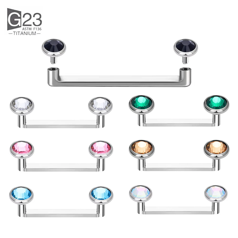 Ancla Microdermal de Titanio ASTM F136 Grado Implante, Tipo Plano, 14G, Rosca Interna, Larga, para Enterrar, Joyería Corporal con Circonita Cúbica