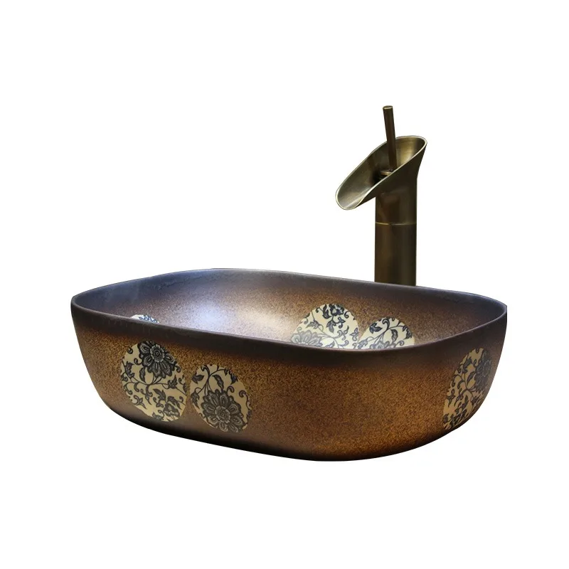

Ceramic table basin, oval small antique wash basin, new Chinese retro, blue and white porcelain wash basin