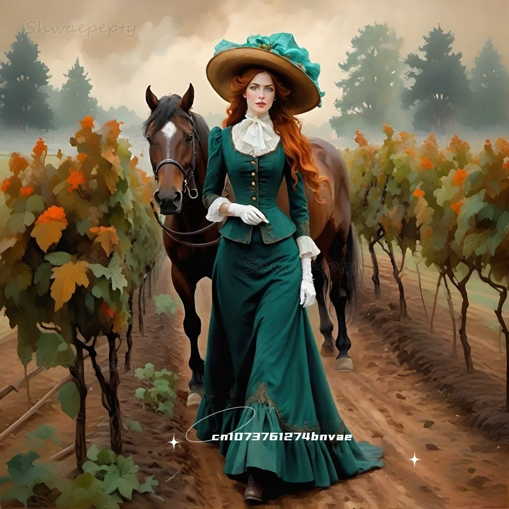 Vintage vitoriano verde escuro vestido de baile alargamento mangas compridas gola alta a linha vestidos de noite medievais para mulher personalizado 2026