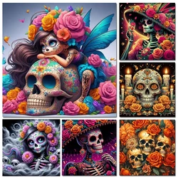 5D Colored Skull Woman Flower Diamond Painting Halloween Gift Full Diamond Embroidery Mosaic Pictures Of Rhinestones Home Decor