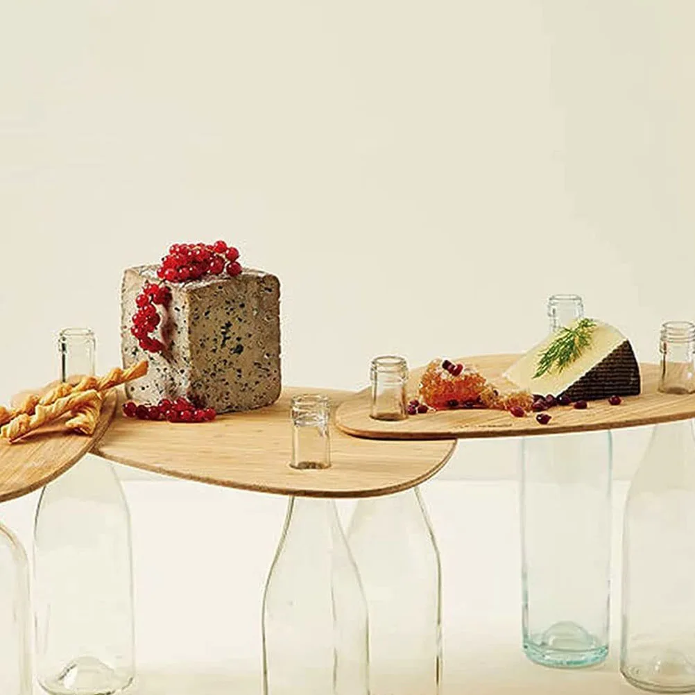 

3pcs Wooden Tray Bottle Topper Parts Picnic Serving Boards Cheese Storage Trays Lightweight Portable Foldable Tables