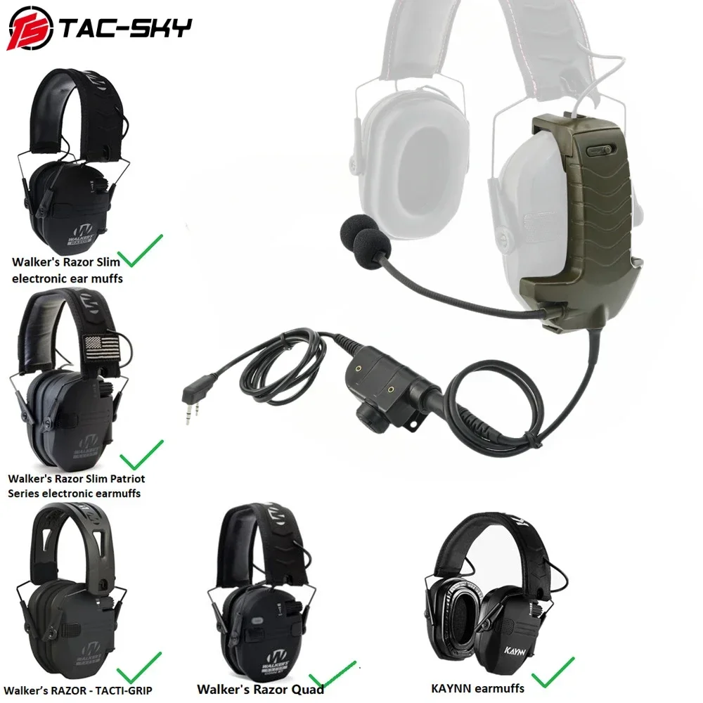 TS TAC-SKY Y cable microphone/silgex 2-pin PTT kit compatible with Walker's Razor Ultra Slim Electronic Over-Ear Tactical Headse