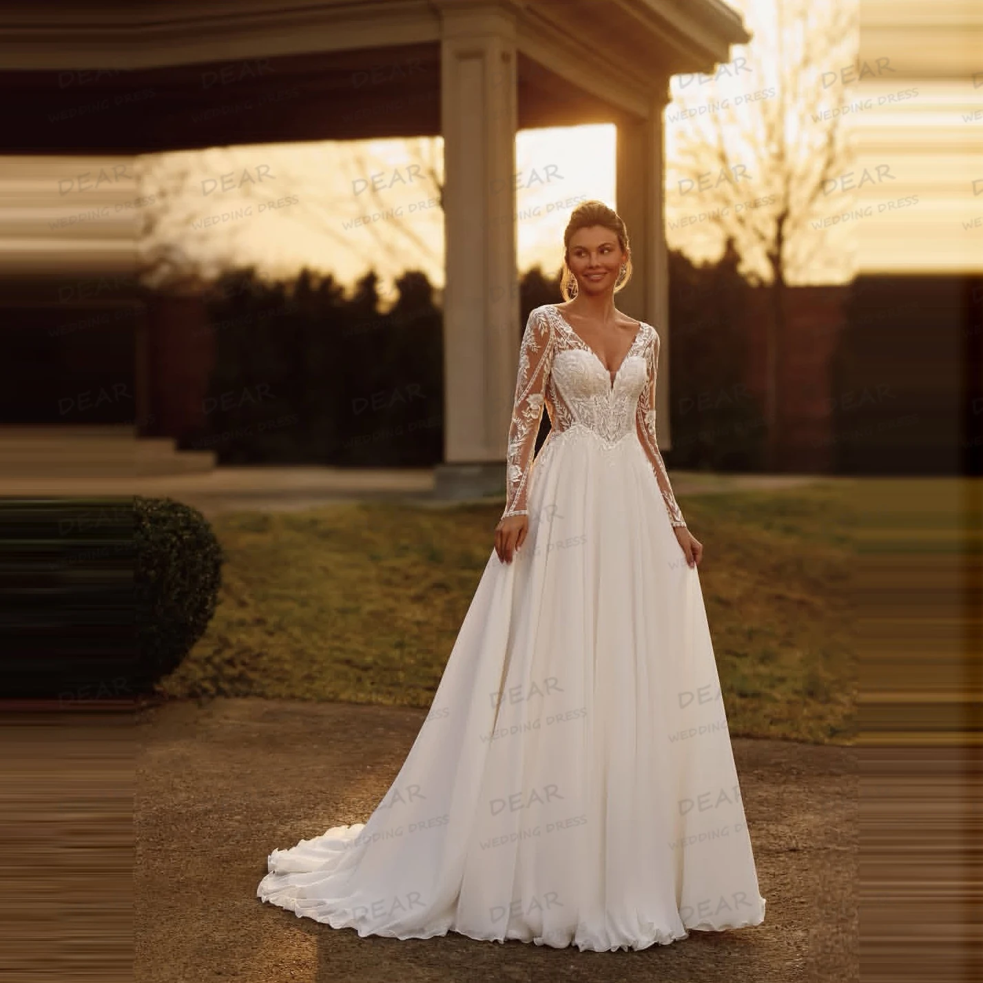 Proste, seksowne suknie ślubne w kształcie litery A, damskie koronkowe suknie ślubne z długim rękawem i rozcięciem, formalne suknie ślubne z dekoltem w serce, Vestidos De Novia, szyte na miarę.