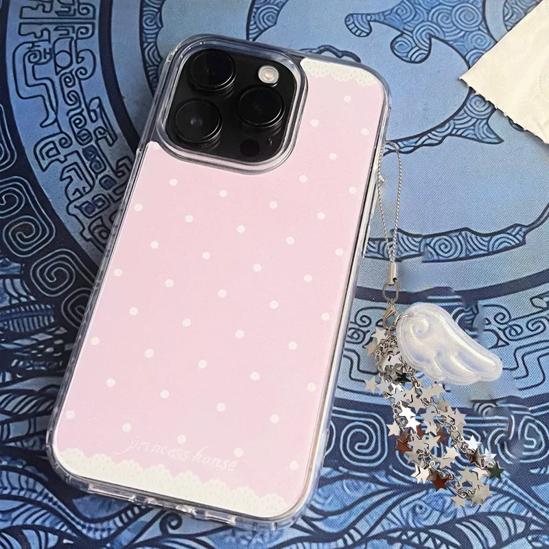 Image of Koreanische Ins süße süße rosa sanfte Spitze Polka Dot Handyhülle für iPhone 17 Air 16 15 14 13 12 11 Pro Max 7 8 Plus MINI Y2K Cover