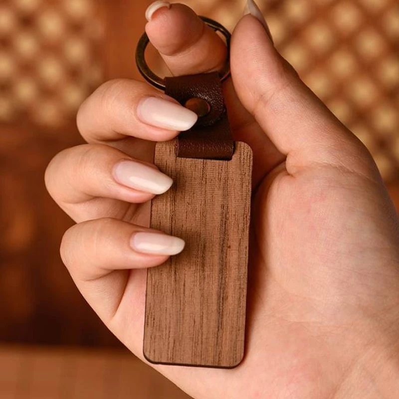 1-20PCS Double-sided Blank Wooden Keychains Small Gift Rectangular Key Pendants for Bags Mobile Phone Blank Surfboard Keyring