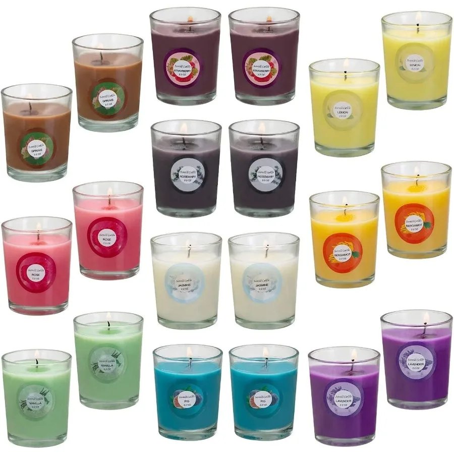 Confezione da 20 candele profumate per aromaterapia con fragranze naturali di gelsomino, rosa, vaniglia, bergamotto, fico, lavanda, limone, paglia primaverile