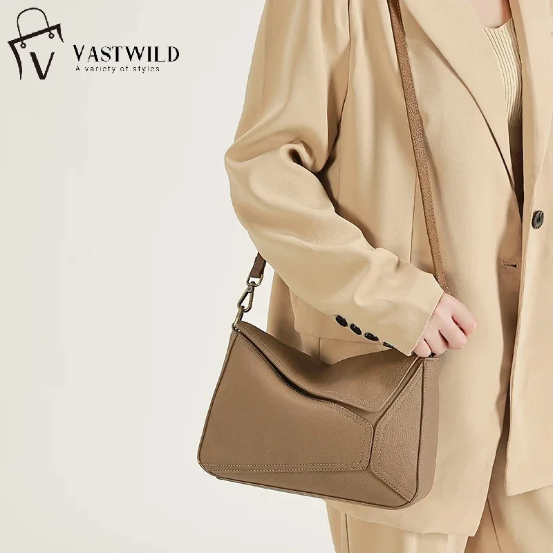 

Pure 100% Cowhide Leather Women's Geometric Solid Color Shoulder Bag For Ladies Large Capacity Pillow Crossbody Handbag Luxury
